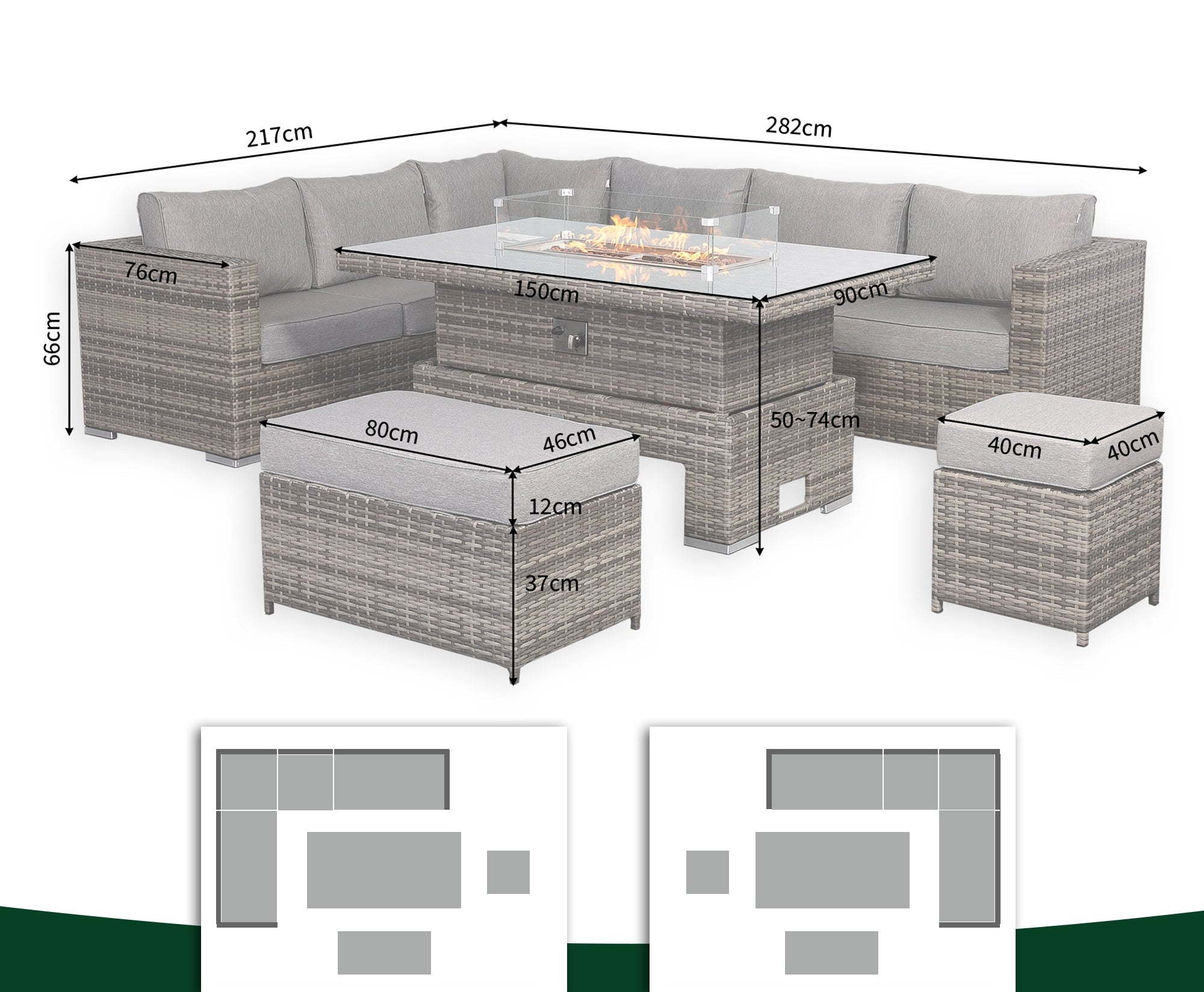 CAMBRIDGE OUTDOOR LOUNGE WITH FIREPIT TABLE