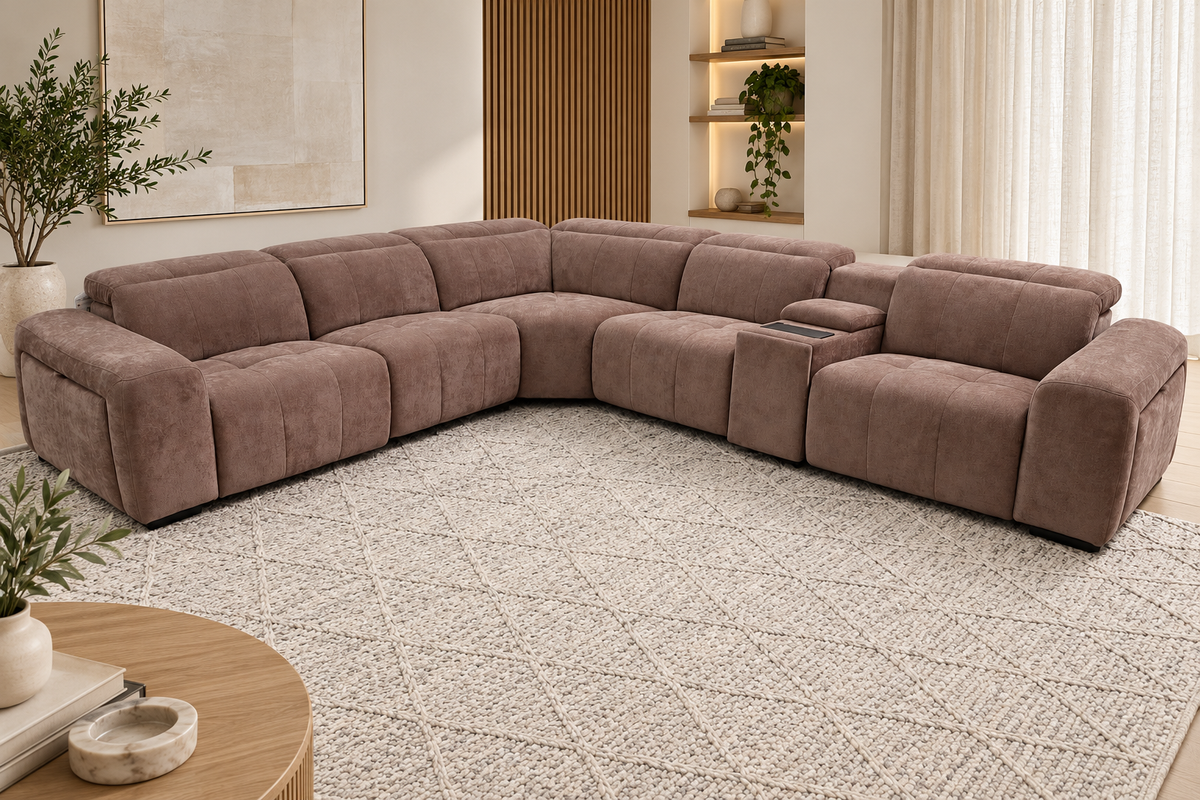 NOAH CHOCOLATE FABRIC ELECTRIC CORNER LOUNGE SUITE