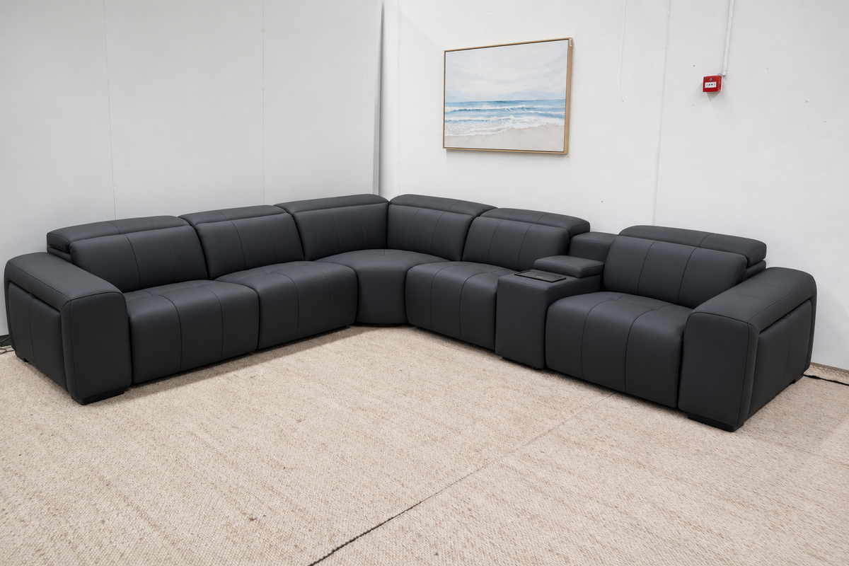 NOAH BLACK LEATHER ELECTRIC CORNER LOUNGE SUITE