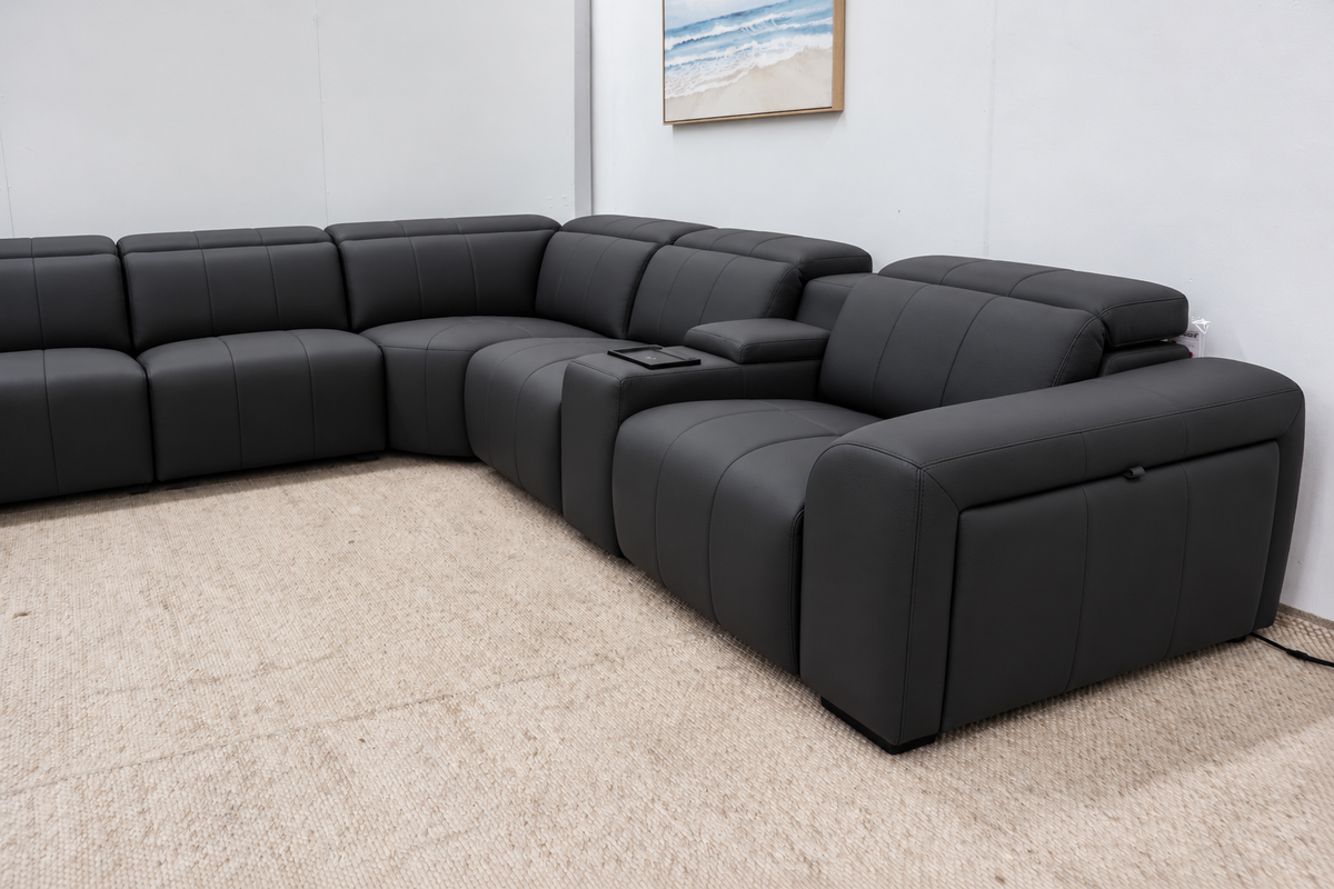 NOAH BLACK LEATHER ELECTRIC CORNER LOUNGE SUITE