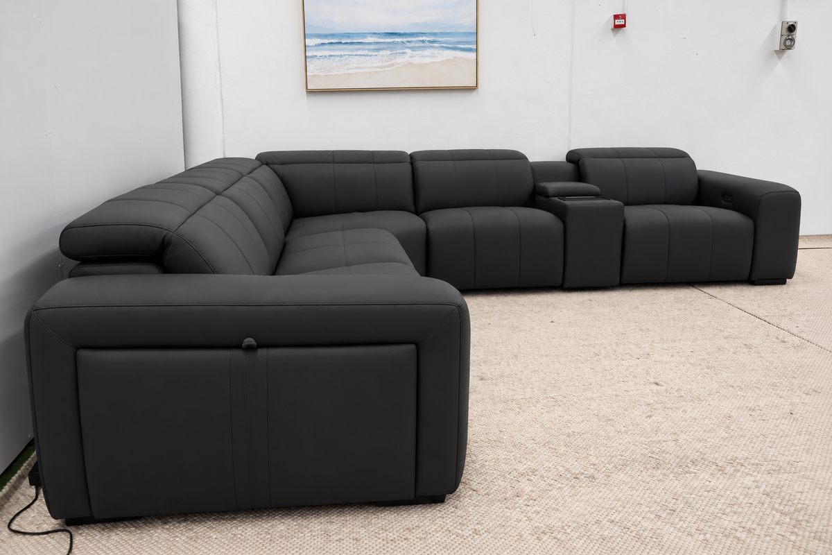 NOAH BLACK LEATHER ELECTRIC CORNER LOUNGE SUITE