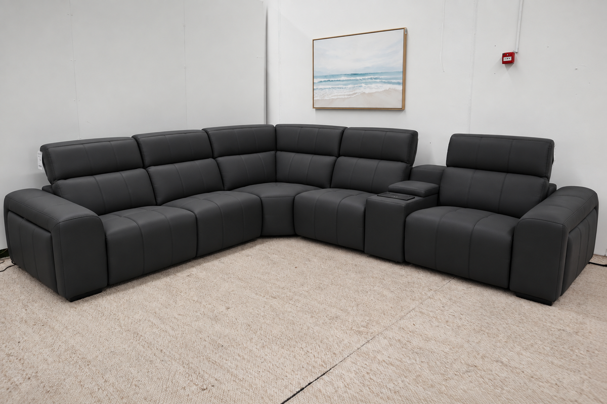 NOAH BLACK LEATHER ELECTRIC CORNER LOUNGE SUITE