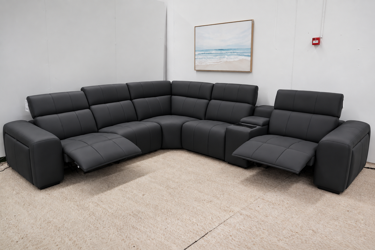 NOAH BLACK LEATHER ELECTRIC CORNER LOUNGE SUITE