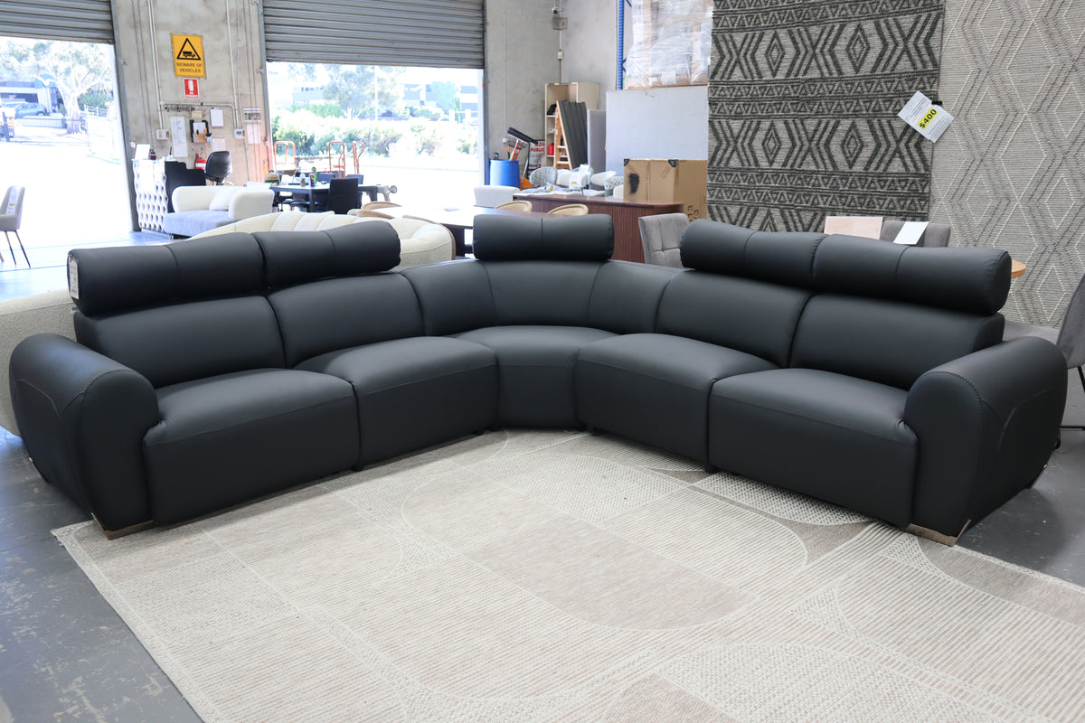 HAMISH BLACK LEATHER ELECTRIC CORNER LOUNGE SUITE