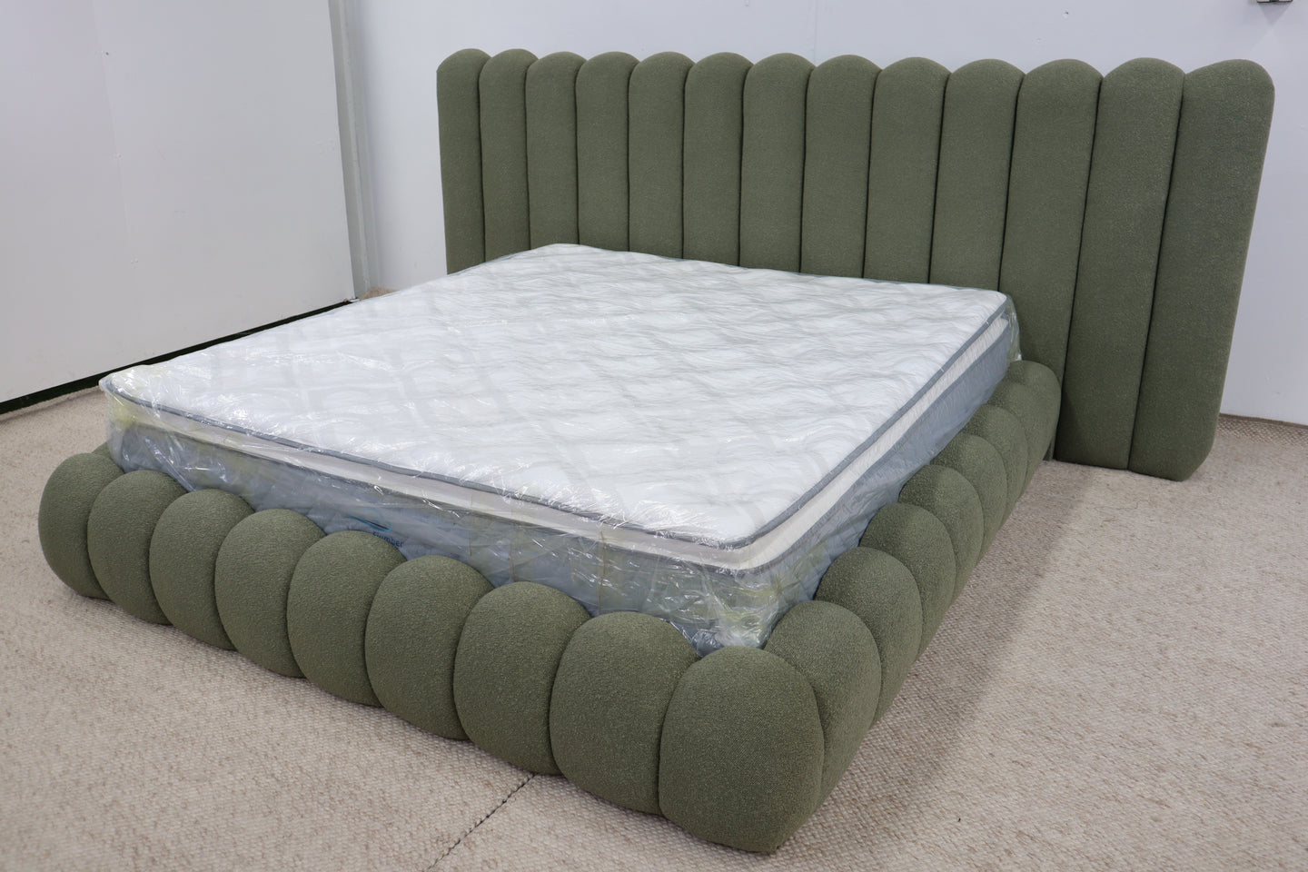SHAE GREEN BOUCLE KING BED