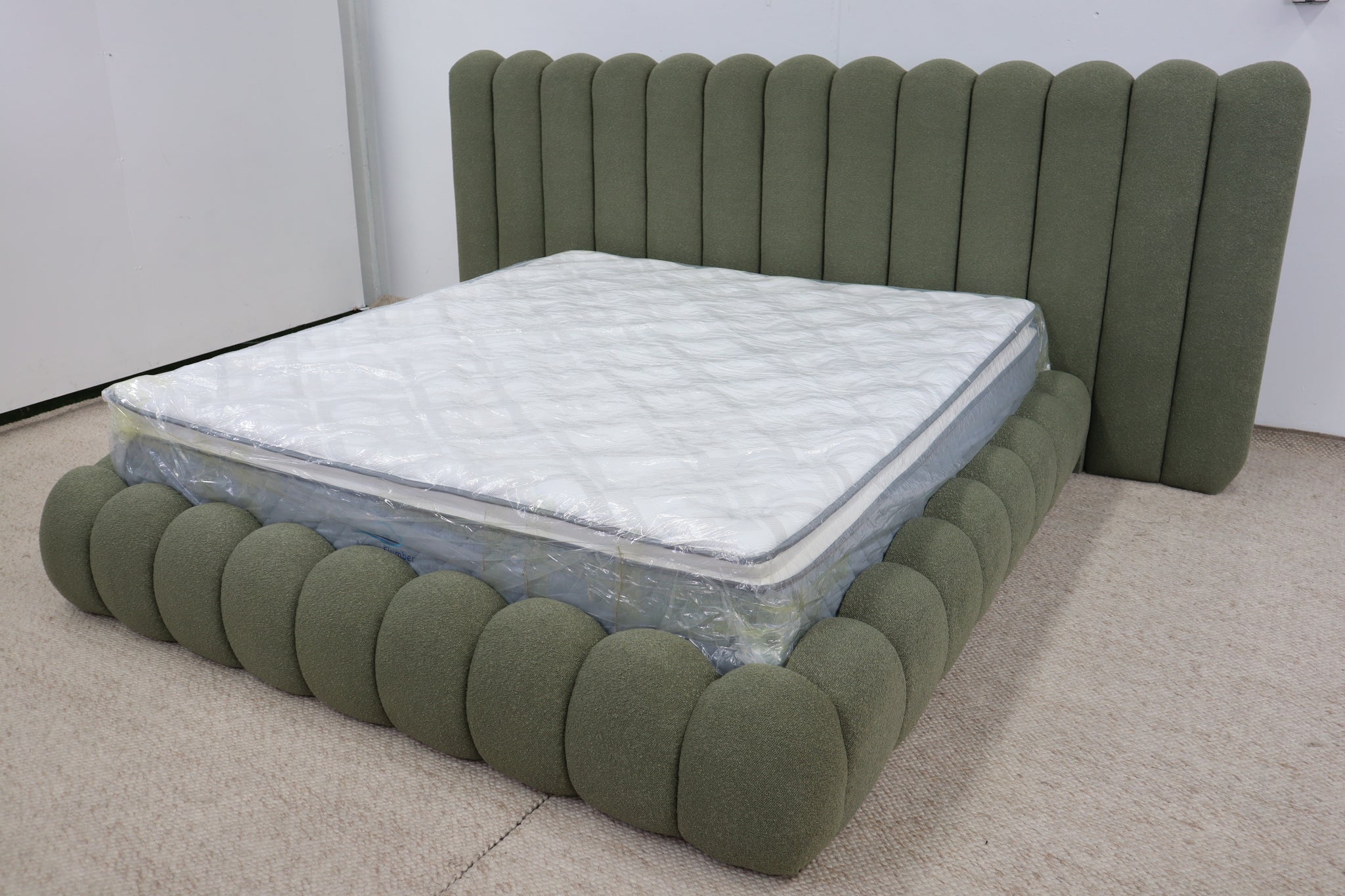 SHAE GREEN BOUCLE KING BED