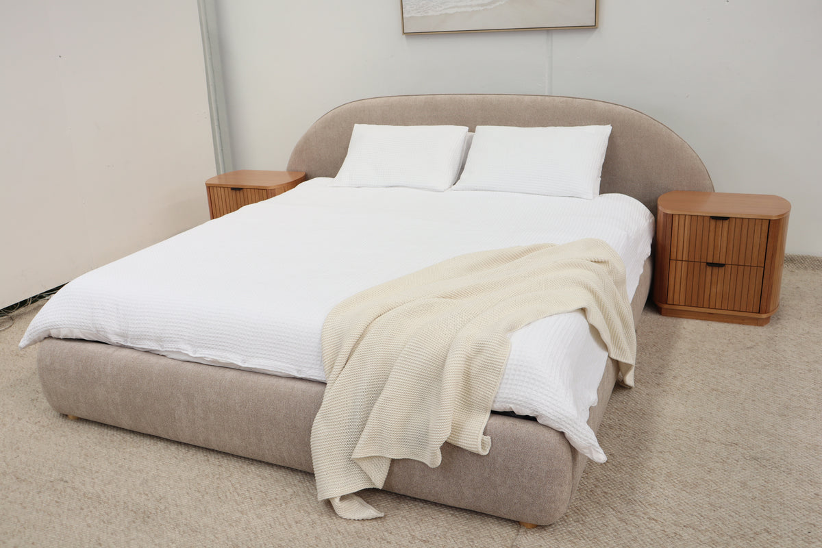 TAYA TAUPE FABRIC QUEEN BED