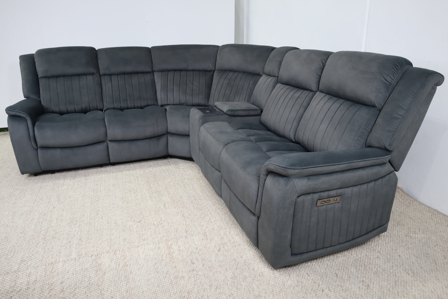 PAYTON DARK GREY FABRIC ELECTRIC CORNER LOUNGE