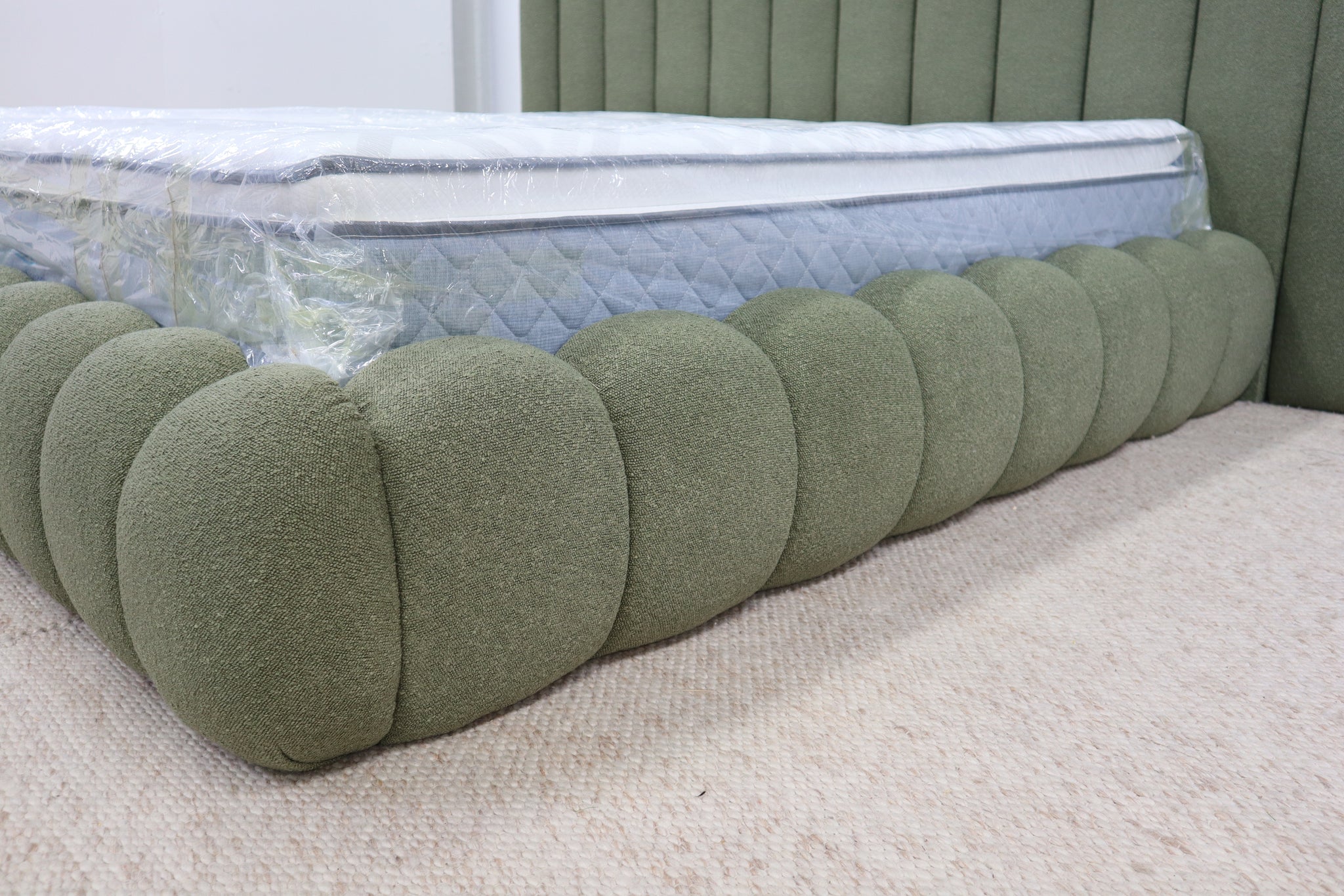 SHAE GREEN BOUCLE KING BED