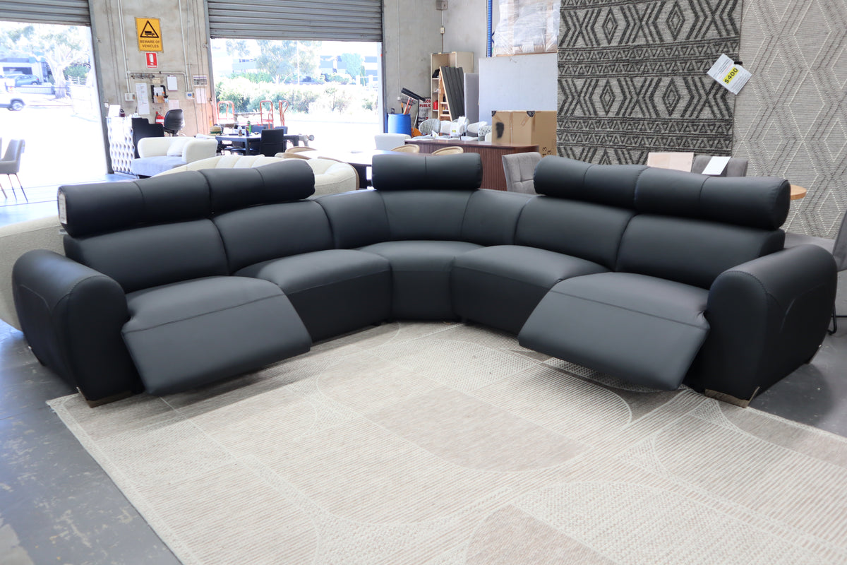 HAMISH BLACK LEATHER ELECTRIC CORNER LOUNGE SUITE
