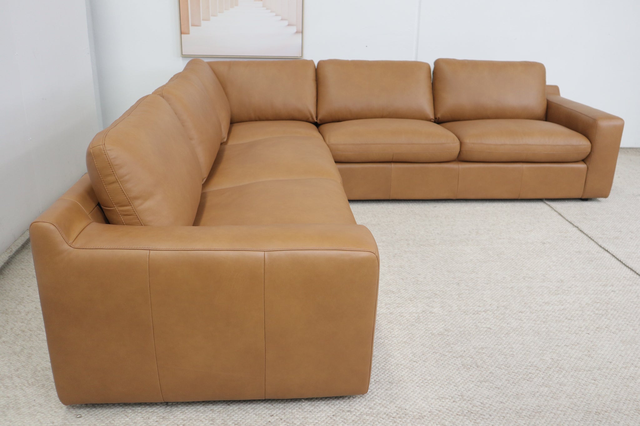 HAMILL TAN LEATHER CORNER LOUNGE