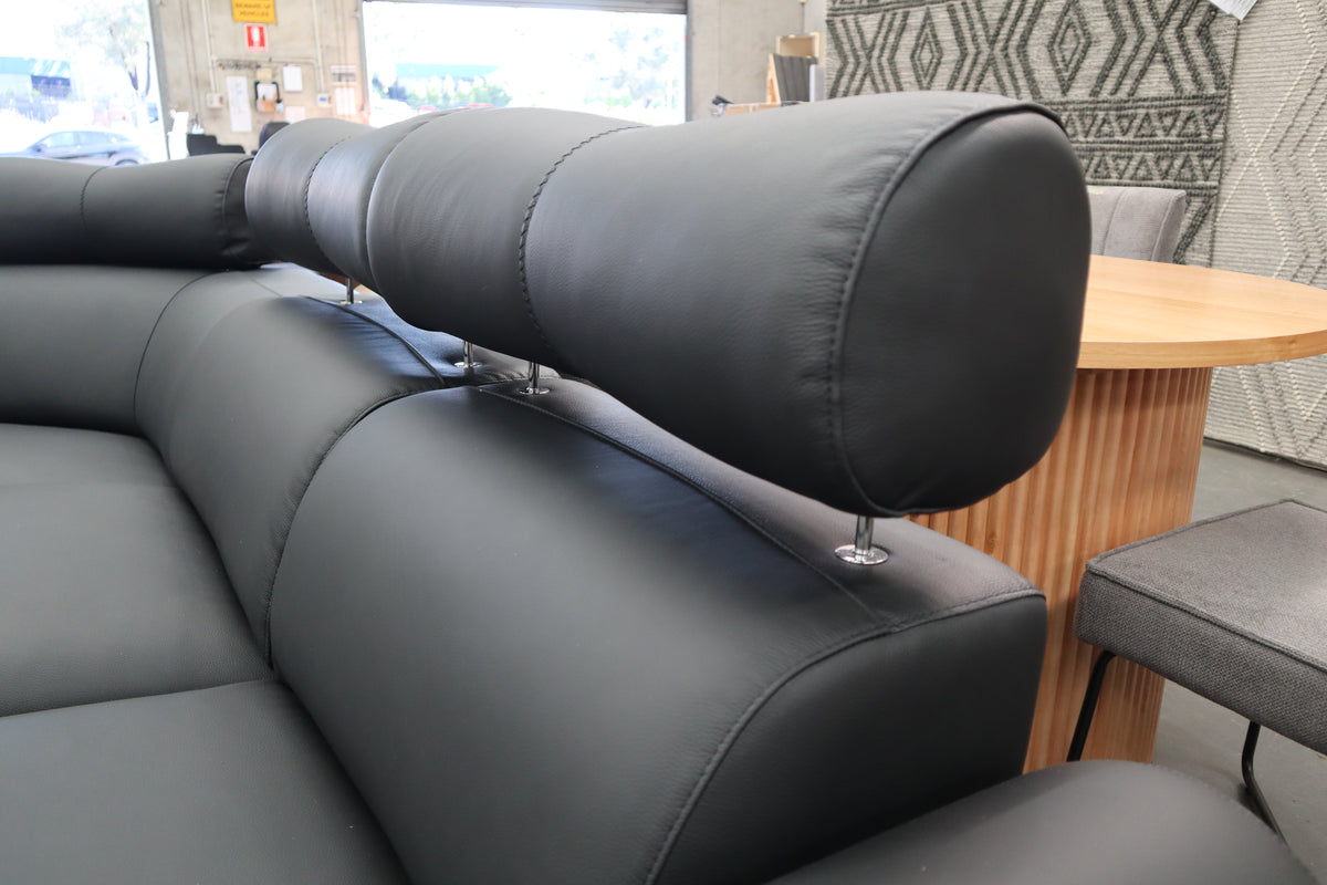 HAMISH BLACK LEATHER ELECTRIC CORNER LOUNGE SUITE