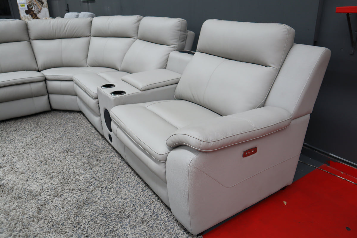 NEVADA SILVER GREY LEATHER ELECTRIC CORNER LOUNGE