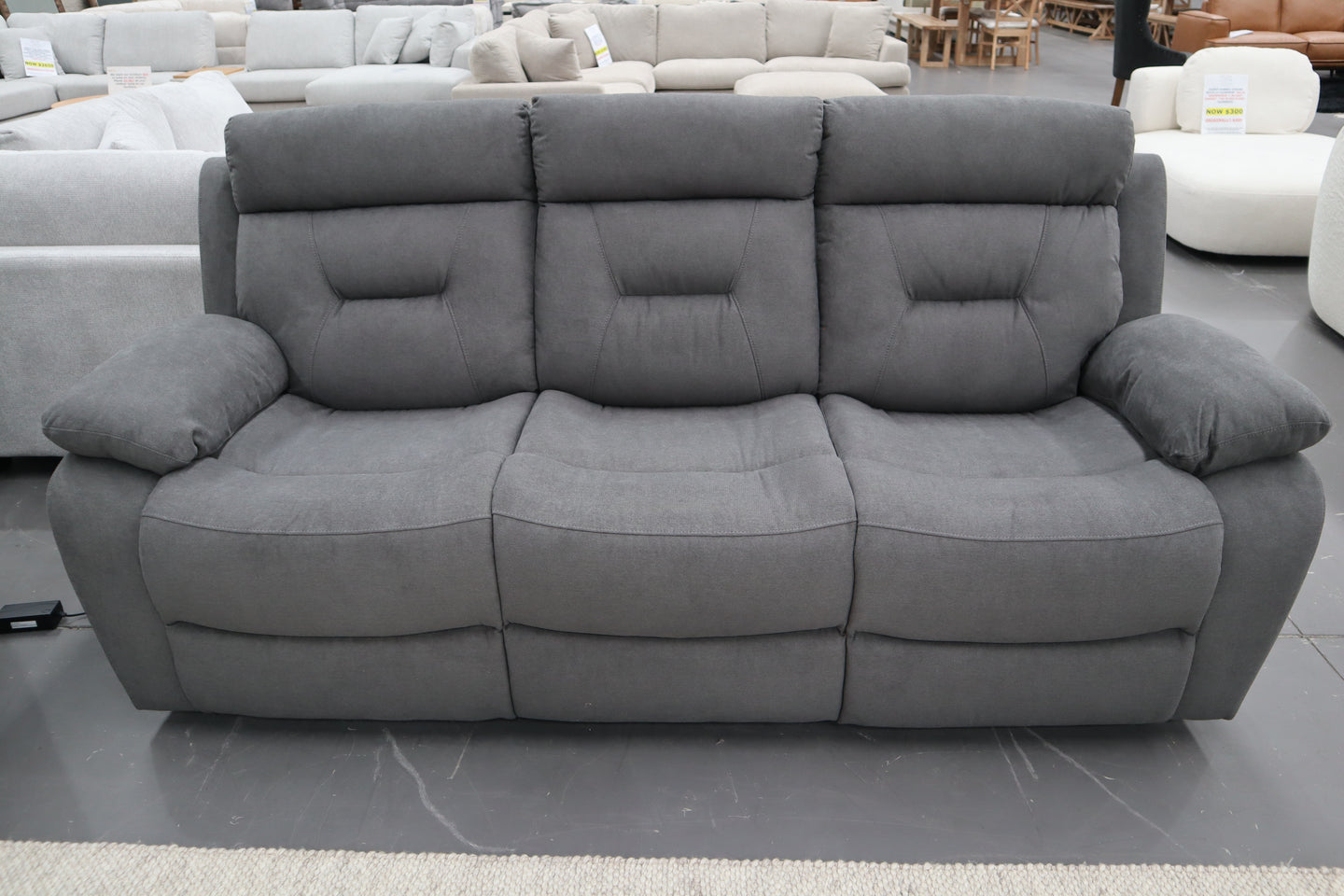 JAMIE DARK GREY FABRIC ELECTRIC 3 SEATER