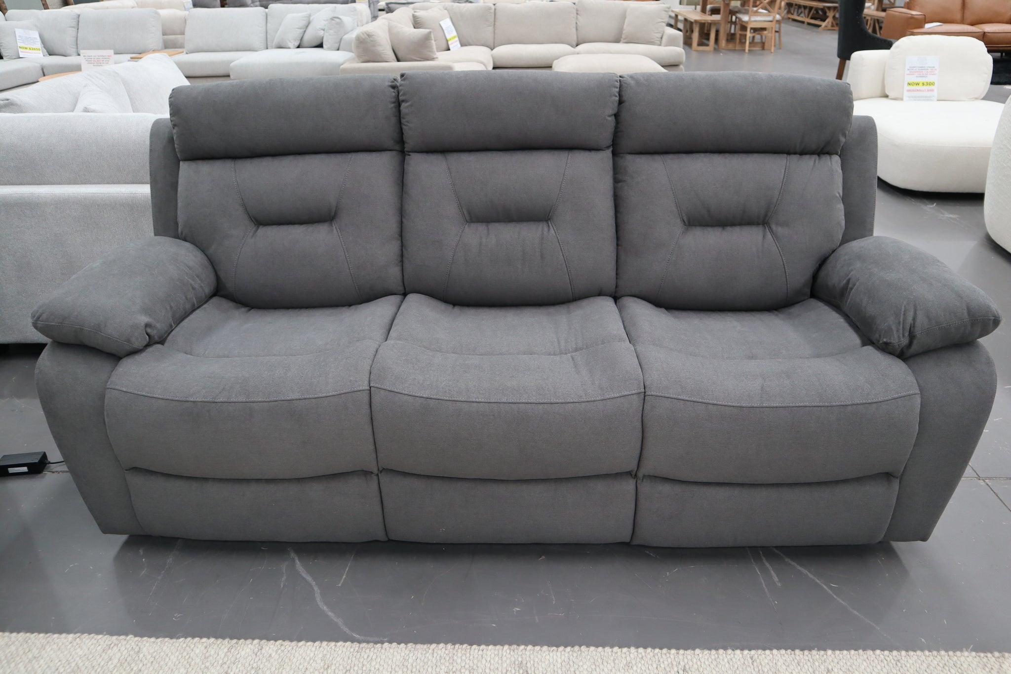 JAMIE DARK GREY FABRIC ELECTRIC 3 SEATER