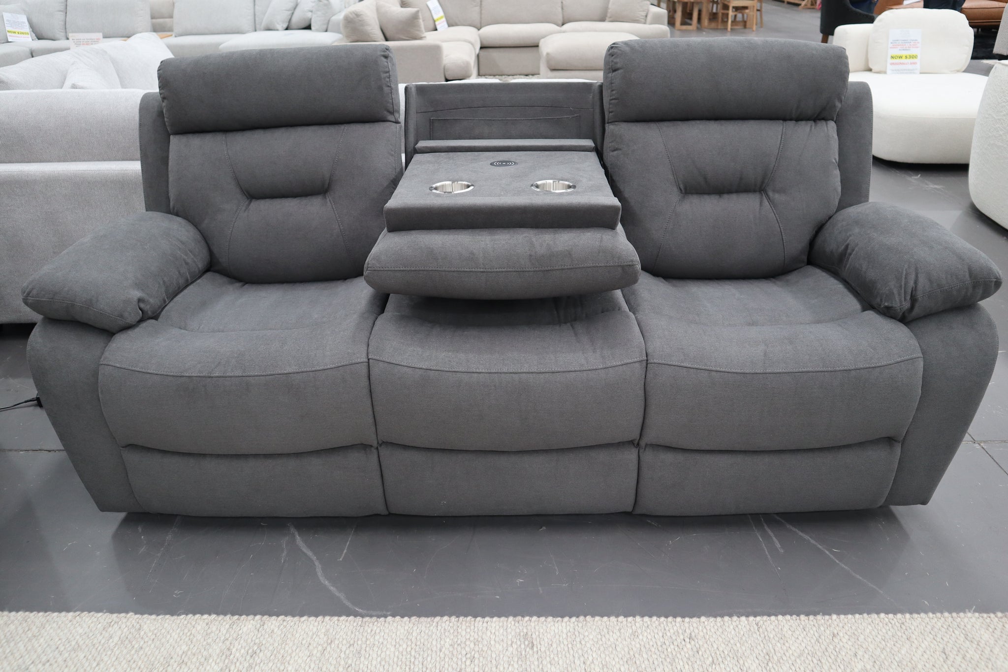 JAMIE DARK GREY FABRIC ELECTRIC 3 SEATER