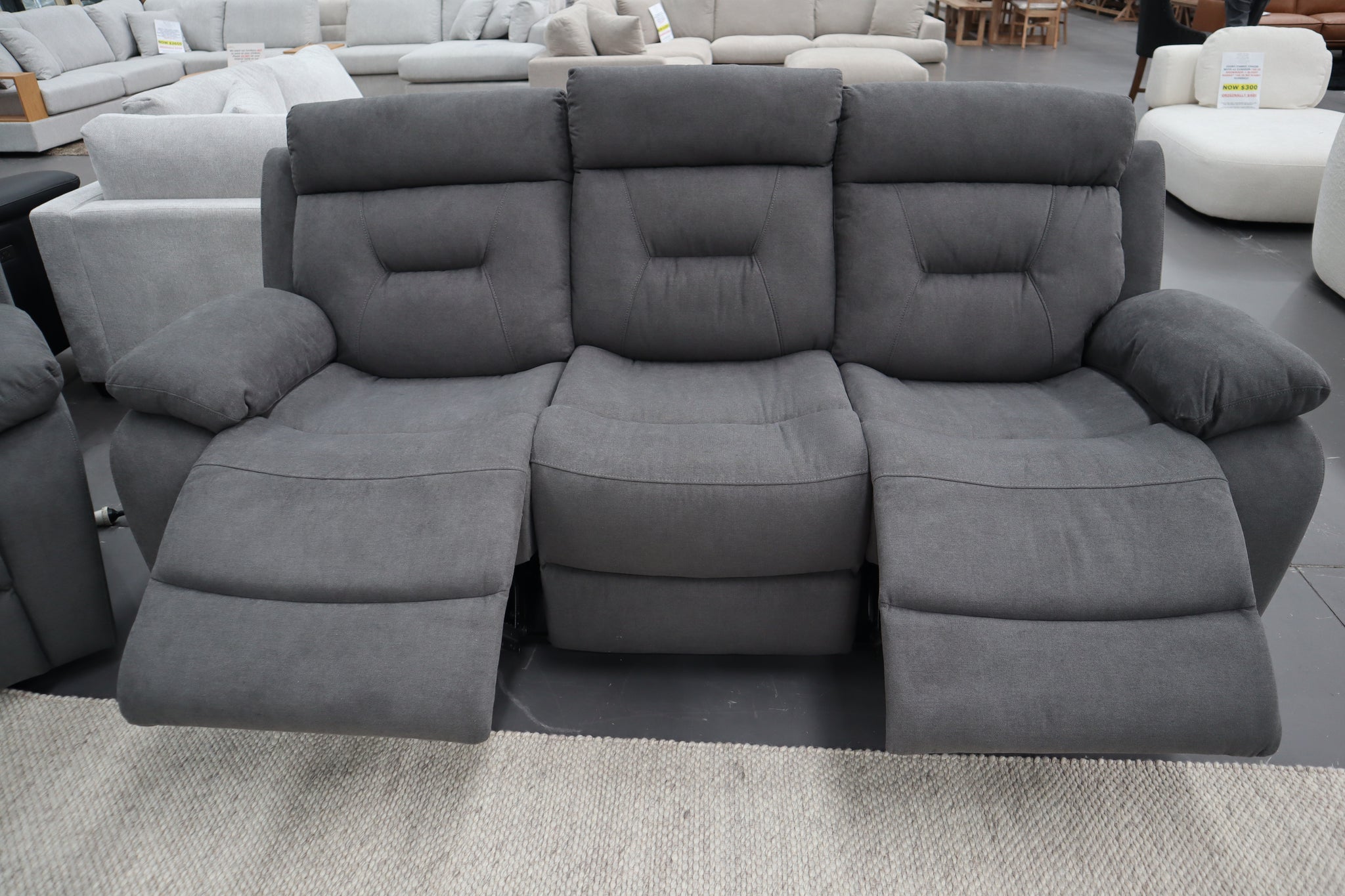 JAMIE DARK GREY FABRIC ELECTRIC 3 SEATER