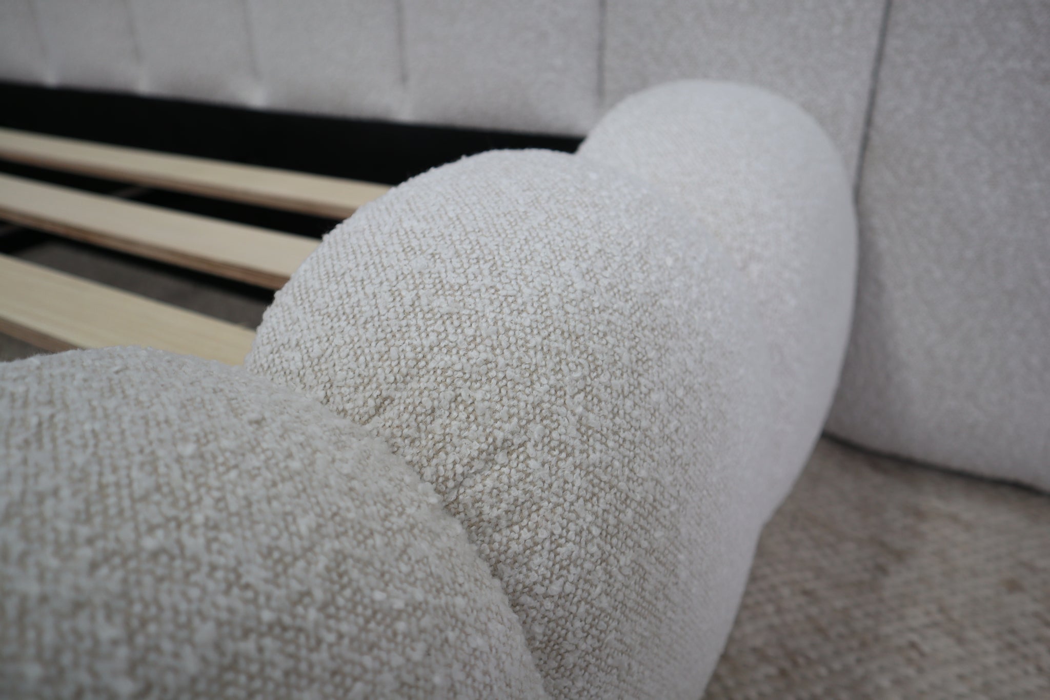 SHAE NATURAL BOUCLE KING BED  -------- PRE ORDER — Expected arrival mid to late July