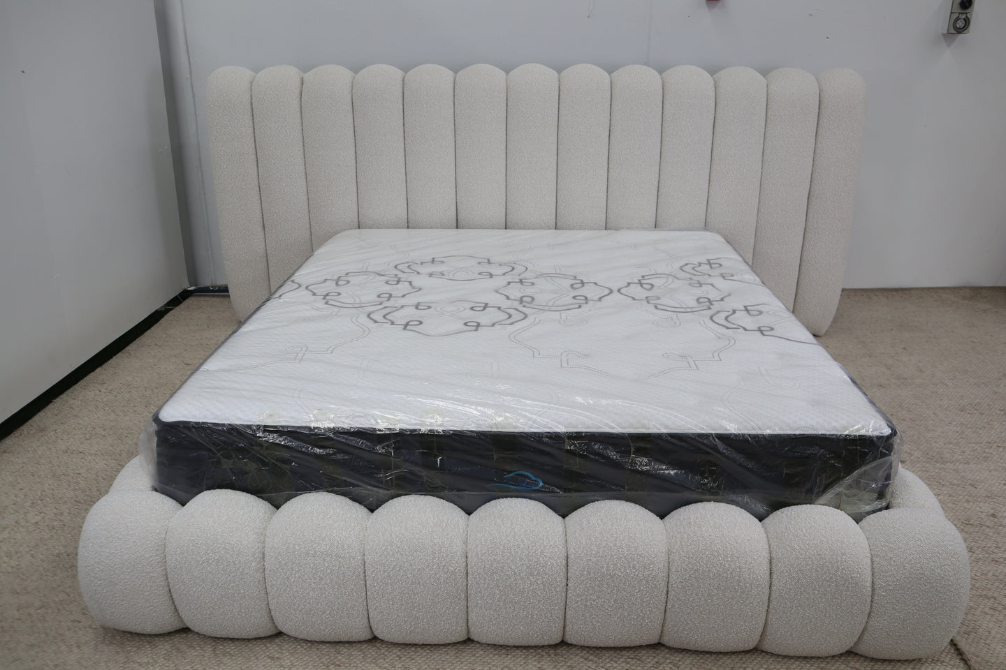 SHAE NATURAL BOUCLE QUEEN BED  ------ PRE ORDER — Expected arrival mid to late July