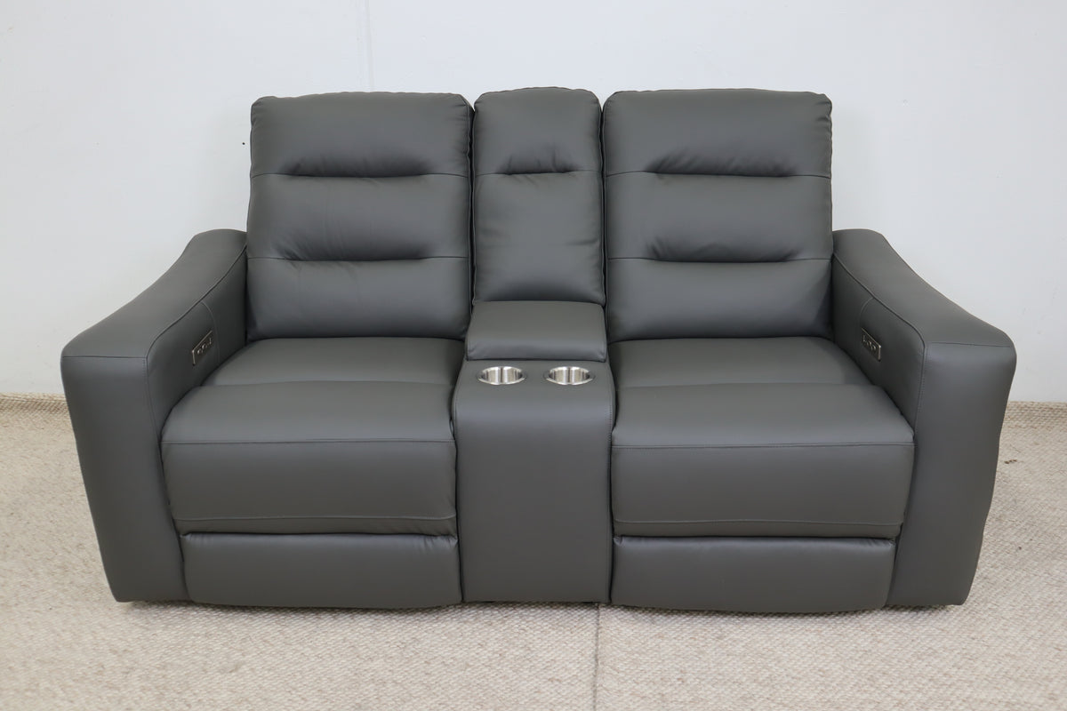 MELBOURNE GREY LEATHER 2 SEATER