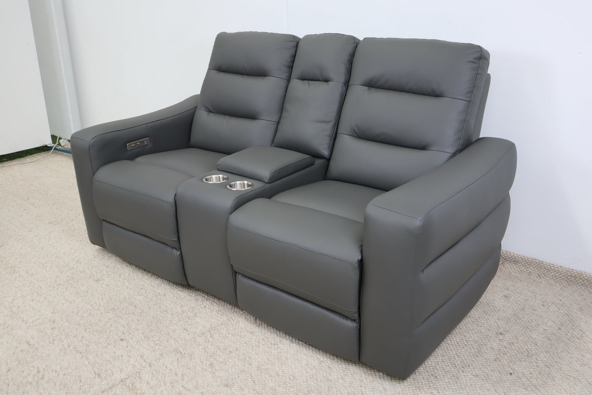 MELBOURNE GREY LEATHER 2 SEATER