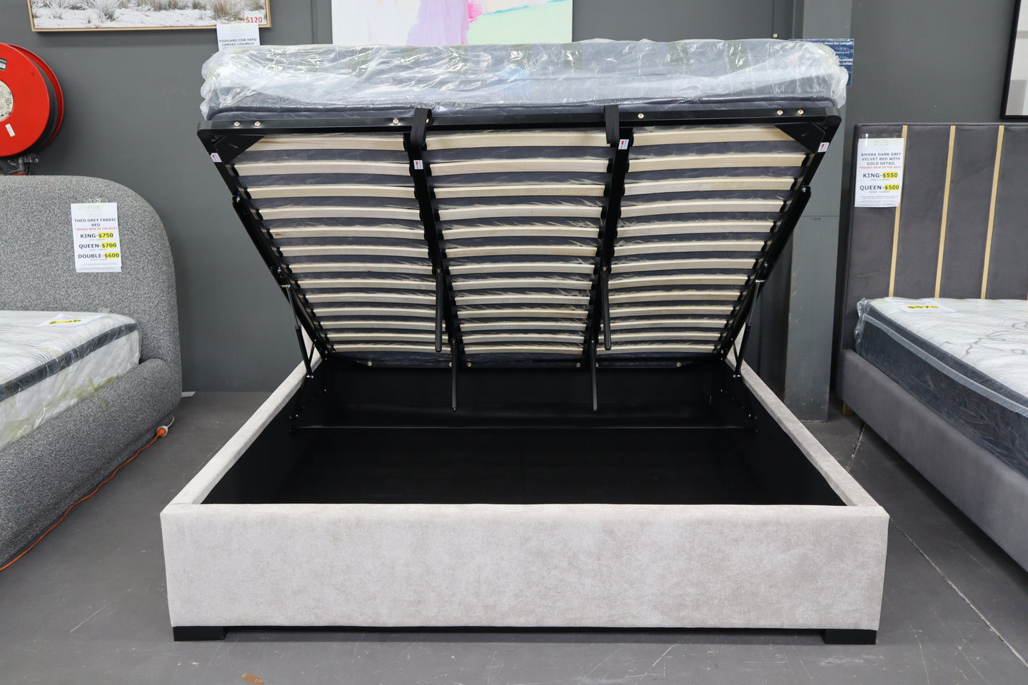 LONDON GREY GAS LIFT DOUBLE BED