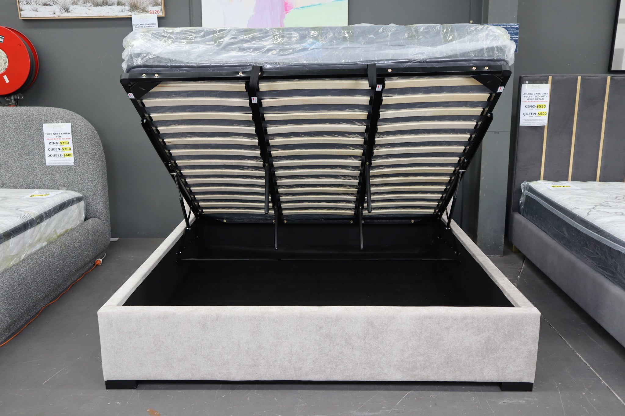 LONDON GREY GAS LIFT DOUBLE BED