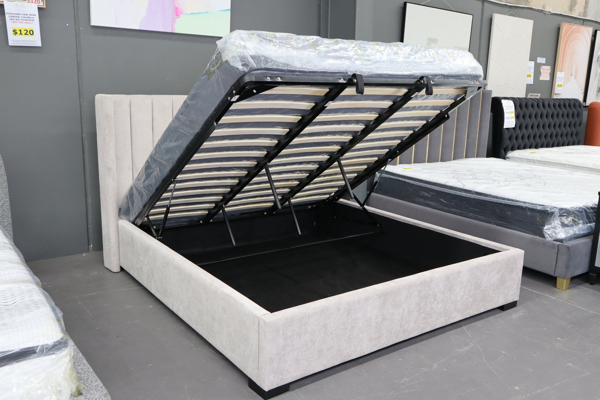 LONDON GREY GAS LIFT DOUBLE BED
