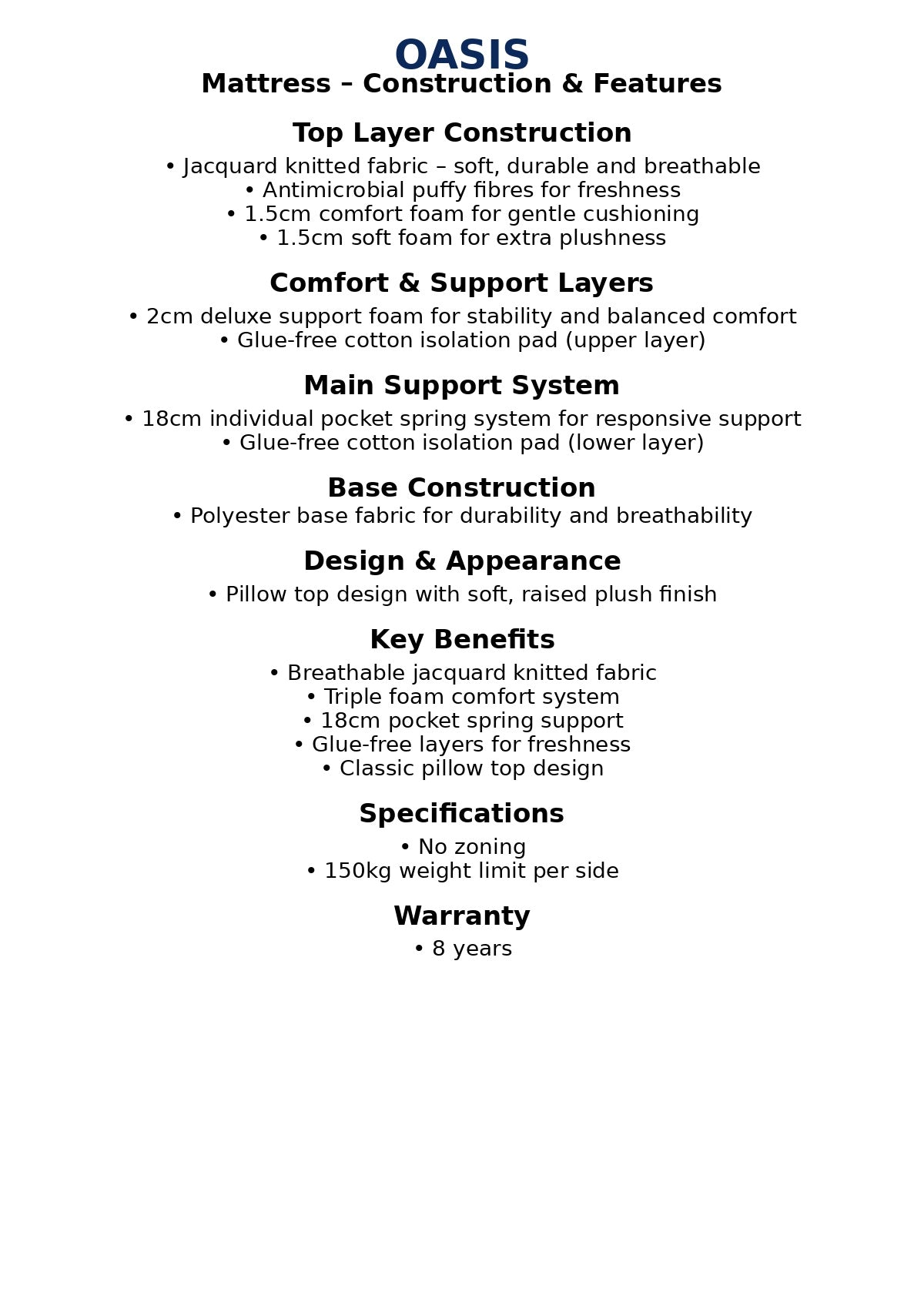 OASIS SINGLE SIZE MATTRESS