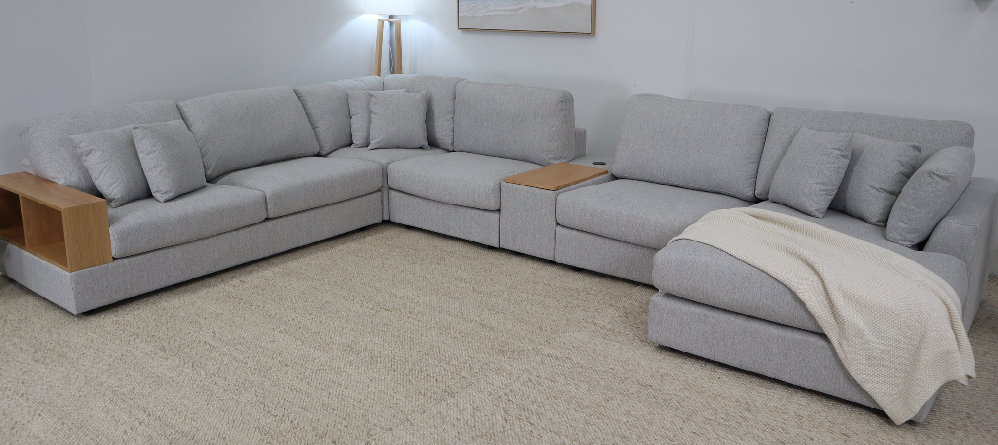 AMALFI LIGHT GREY CORNER LOUNGE SUITE WITH REVERSIBLE CHAISE