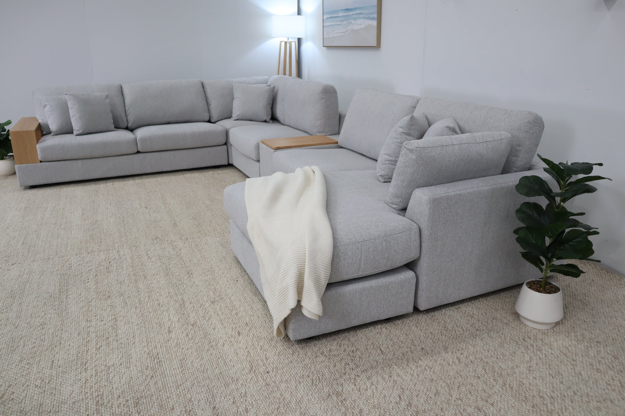 AMALFI LIGHT GREY CORNER LOUNGE SUITE WITH REVERSIBLE CHAISE