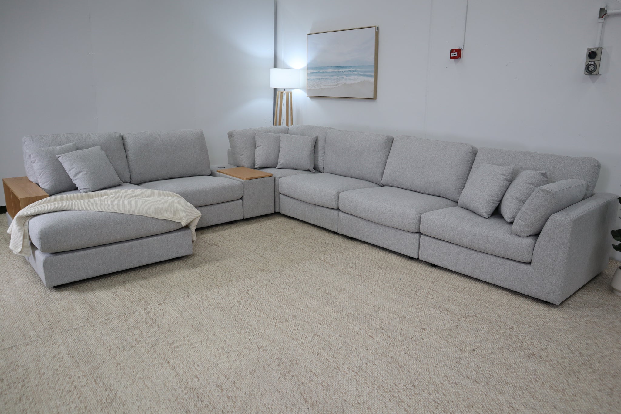 AMALFI LIGHT GREY CORNER LOUNGE SUITE WITH REVERSIBLE CHAISE